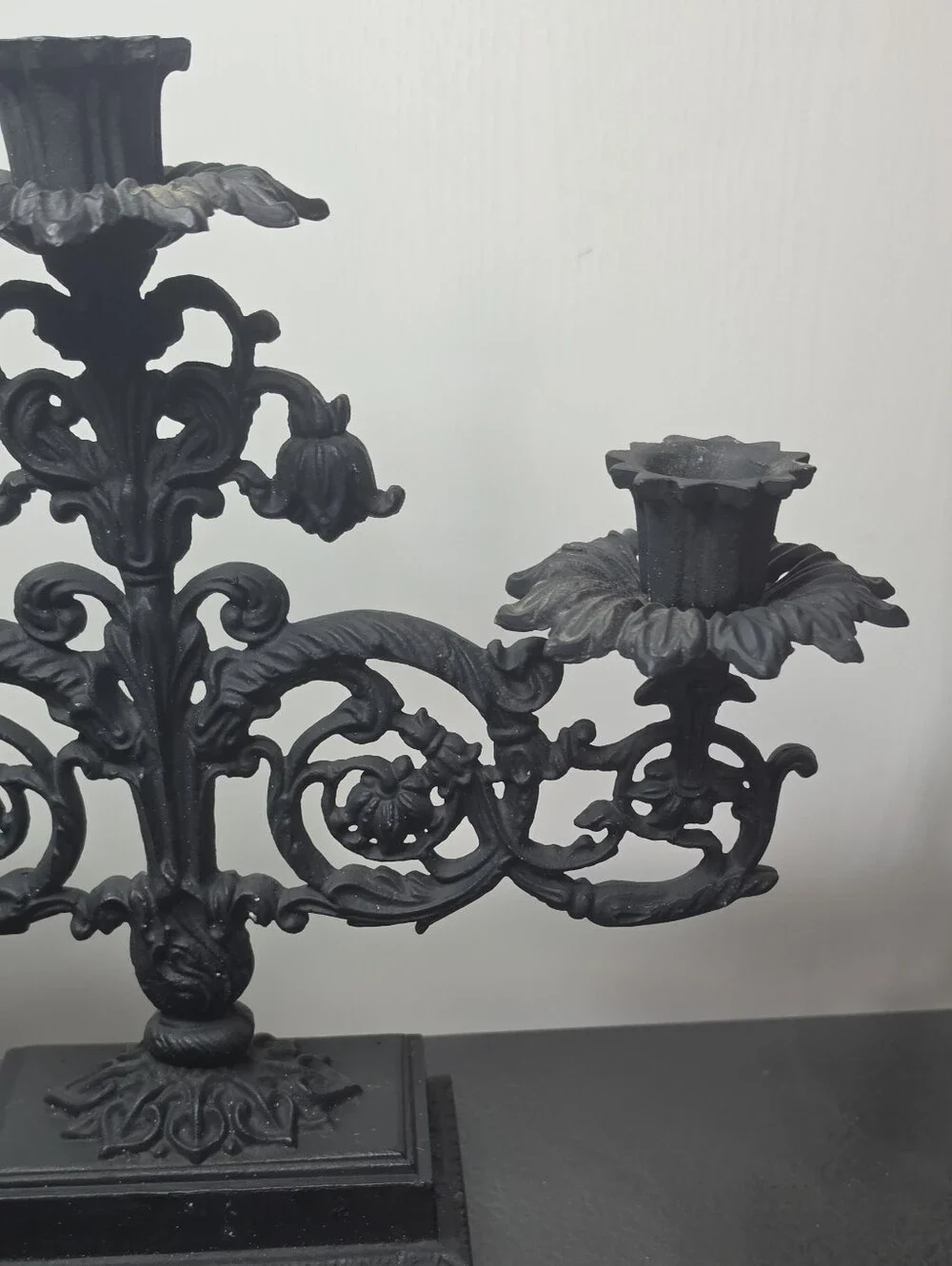 Ornate Black Metal 3-Arm Candelabra Candle Holder